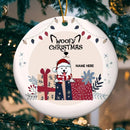 Woofy Christmas Gift Boxes Pastel Pink Circle Ceramic Ornament - Personalized Dog Lovers Decorative Christmas Ornament