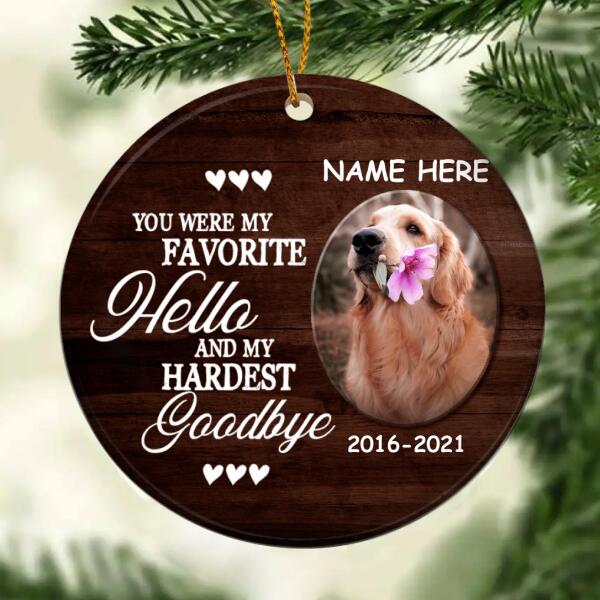 My Favorite Hello Custom Photo Circle Ceramic Ornament - Personalized Dog & Cat Lovers Decorative Christmas Ornament