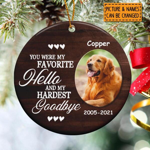 My Favorite Hello Custom Photo Circle Ceramic Ornament - Personalized Dog & Cat Lovers Decorative Christmas Ornament