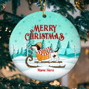 Personalised Merry Xmas Dachshund Skiing Circle Ceramic Ornament - Personalized Dog Lovers Decorative Christmas Ornament
