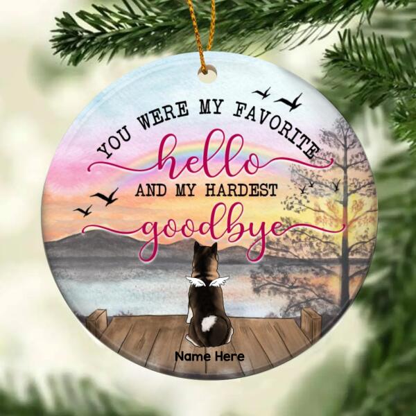 My Hardest Goodbye Ombre Sky Circle Ceramic Ornament - Personalized Angel Dog Lovers Decorative Christmas Ornament