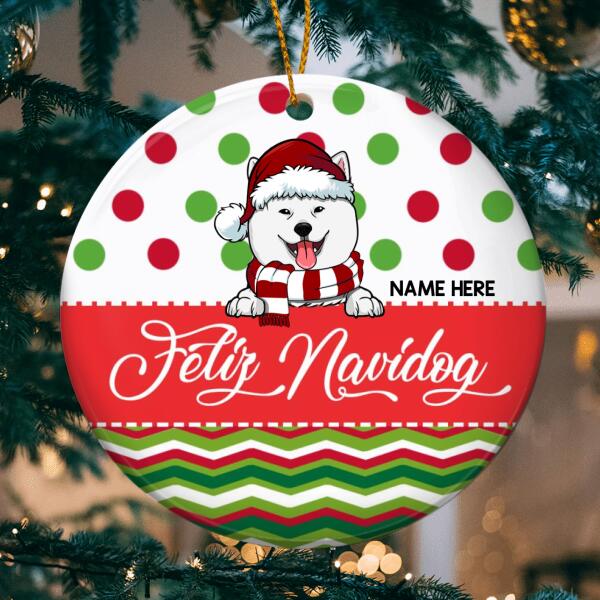 Personalised Feliz Navidog Red & Green Circle Ceramic Ornament - Personalized Dog Lovers Decorative Christmas Ornament