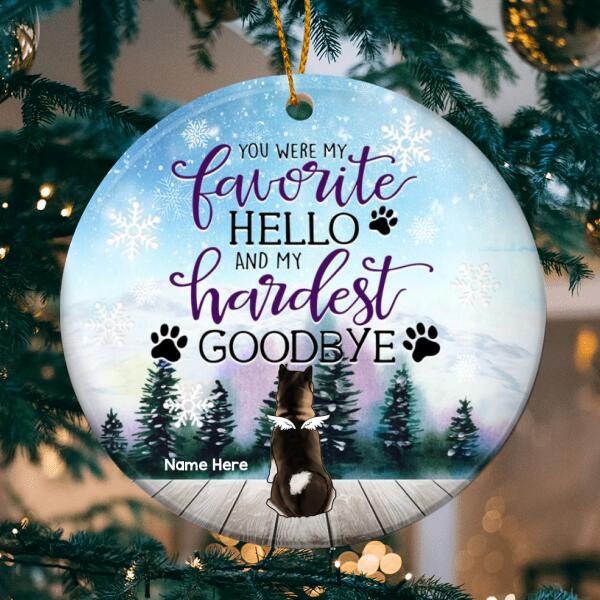 My Hardest Goodbye Memorial Circle Ceramic Ornament - Personalized Angel Dog Lovers Decorative Christmas Ornament