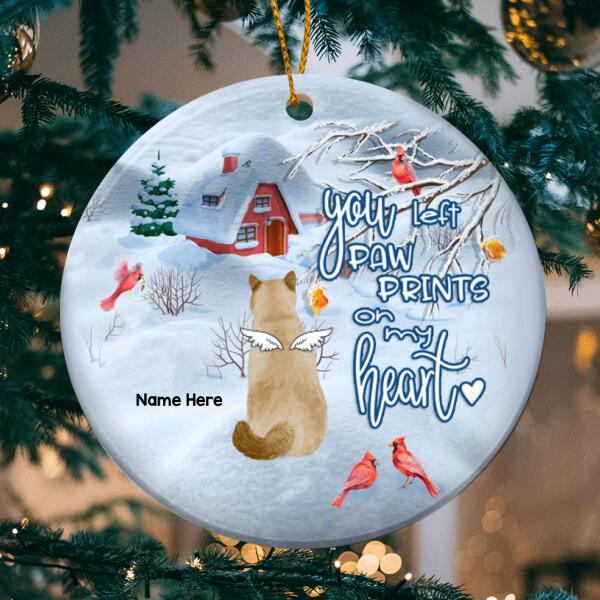 You Left Paw Prints On My Heart Circle Ceramic Ornament - Personalized Angel Cat Lovers Decorative Christmas Ornament