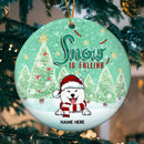 Personalised Snow Is Falling Green Circle Ceramic Ornament - Personalized Dog Lovers Decorative Christmas Ornament