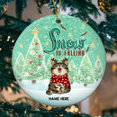 Personalised Snow Is Falling Green Circle Ceramic Ornament - Personalized Cat Lovers Decorative Christmas Ornament