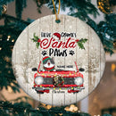 Here Comes Santa Paws Old Wooden Circle Ceramic Ornament - Personalized Cat Lovers Decorative Christmas Ornament