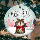 Most Wonderful Time Of The Year Mint Sky Circle Ceramic Ornament - Personalized Cat Lovers Decorative Christmas Ornament