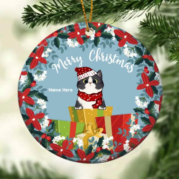 Personalised Merry Christmas Gifts Blue Circle Ceramic Ornament - Personalized Cat Lovers Decorative Christmas Ornament