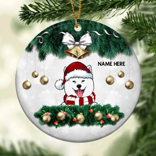 Personalised Xmas Pine Branch Decor Circle Ceramic Ornament - Personalized Dog Lovers Decorative Christmas Ornament