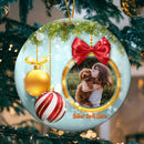Xmas Bauble Custom Photo Blue Circle Ceramic Ornament - Personalized Dog & Cat Lovers Decorative Christmas Ornament