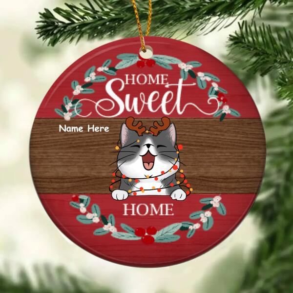 Home Sweet Home - Red Top And Bottom - Personalized Cat Christmas Ornament