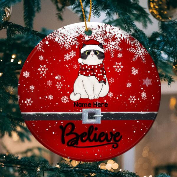 Believe - Red Background - Personalized Cat Christmas Ornament