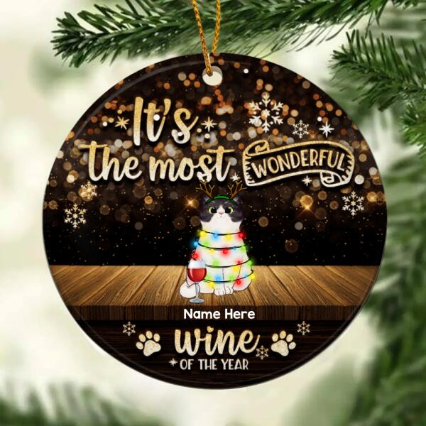 It's The Most Wonderful Wine Of The Year - Christmas Light Night - Personalized Cat Christmas Ornament