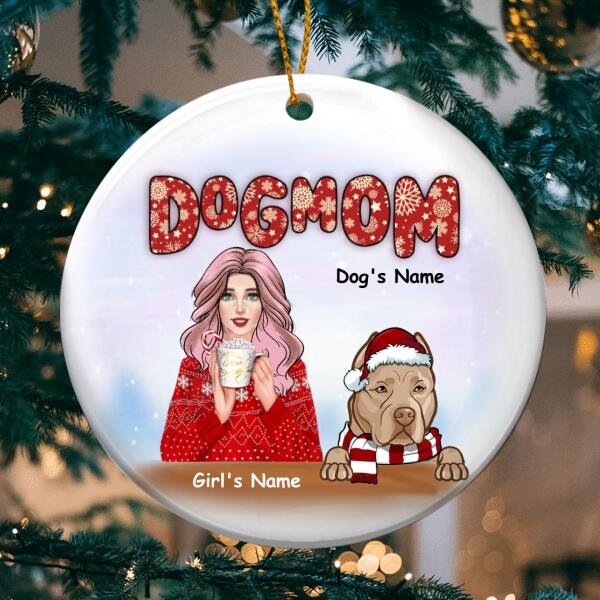 Dog Mom - Winter Girl And Dogs - Personalized Dog Christmas Ornament