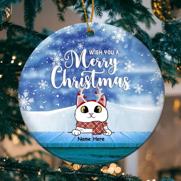 Wish You A Merry Christmas -  Bluetone - Personalized Cat Christmas Ornament