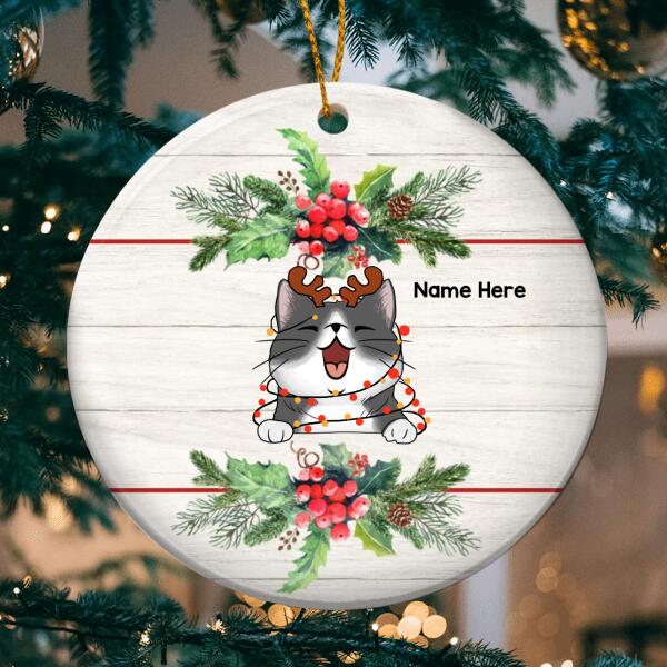 Cats Wear Christmas Costume - Light Wooden - Personalized Cat Christmas Ornament