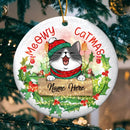 Personalised Meowy Catmas Red Berries Circle Ceramic Ornament - Personalized Cat Lovers Decorative Christmas Ornament