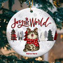 Personalised Joy To The World Light Grey Circle Ceramic Ornament - Personalized Cat Lovers Decorative Christmas Ornament