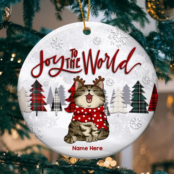 Personalised Joy To The World Light Grey Circle Ceramic Ornament - Personalized Cat Lovers Decorative Christmas Ornament