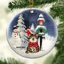 Personalised Winter Cat In Snow At Night Circle Ceramic Ornament - Personalized Cat Lovers Decorative Christmas Ornament
