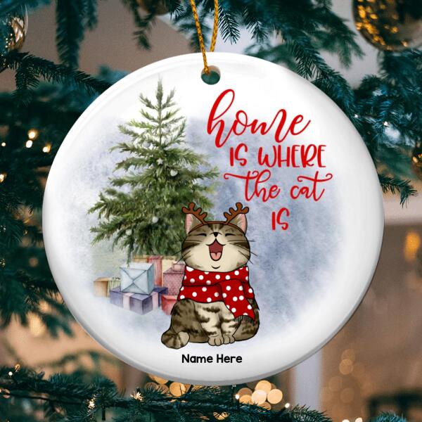 Personalised Home Is Where The Cats Are Circle Ceramic Ornament - Personalized Cat Lovers Decorative Christmas Ornament