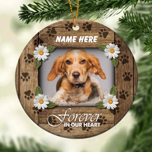 Forever In Our Heart Custom Photo Circle Ceramic Ornament - Personalized Dog Lovers Decorative Christmas Ornament