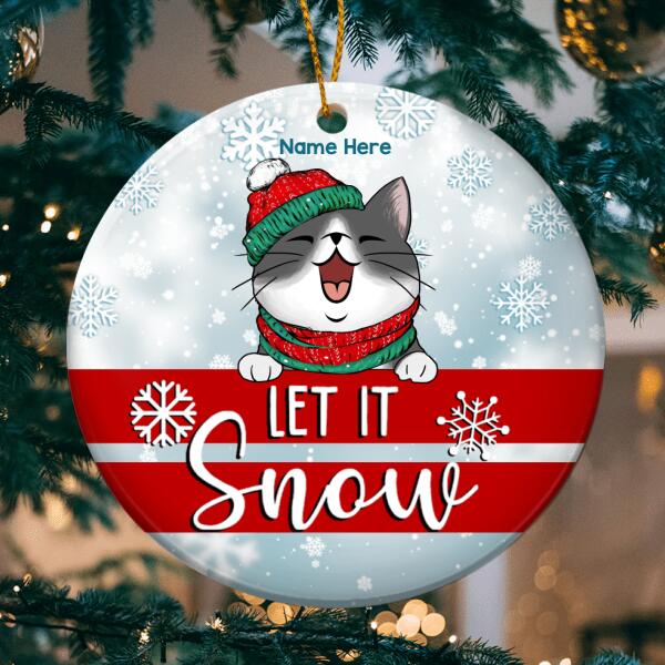 Let It Snow Snowflake Background Circle Ceramic Ornament - Personalized Cat Lovers Decorative Christmas Ornament