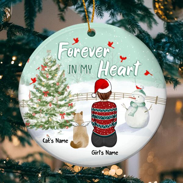 Forever In My Heart Pastel Mint Circle Ceramic Ornament - Personalized Cat Lovers Decorative Christmas Ornament