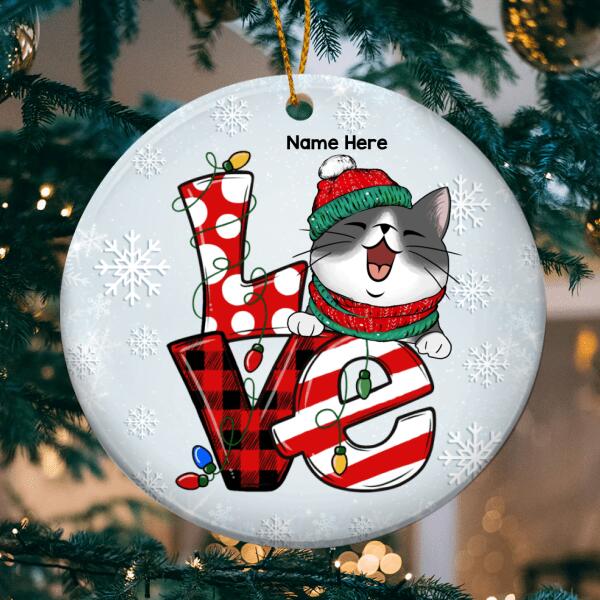 Personalised Love Xmas Pattern Word-art Circle Ceramic Ornament - Personalized Cat Lovers Decorative Christmas Ornament