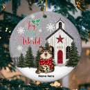 Joy To The World Church Grey Starry Circle Ceramic Ornament - Personalized Cat Lovers Decorative Christmas Ornament