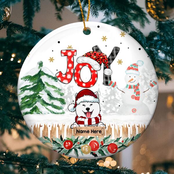 Personalised Joy Xmas Pattern Word-art Circle Ceramic Ornament - Personalized Dog Lovers Decorative Christmas Ornament