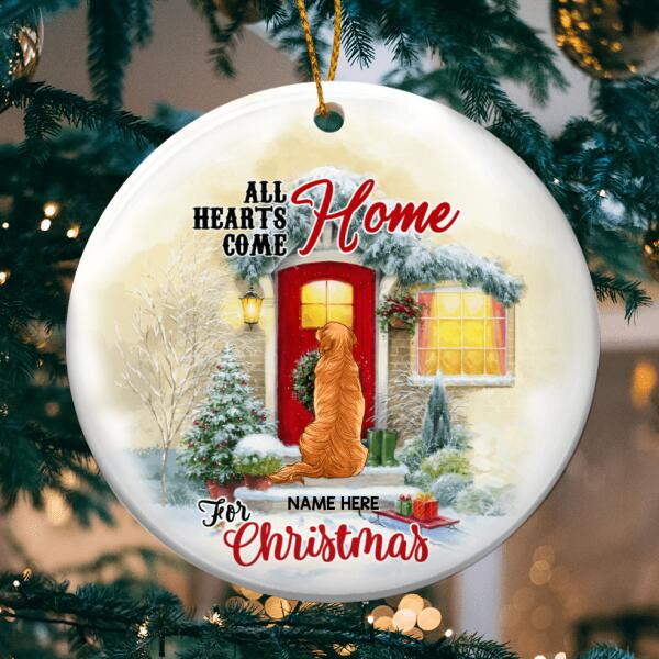 All Hearts Come Home For Xmas Dog Back Circle Ceramic Ornament - Personalized Dog Lovers Decorative Christmas Ornament