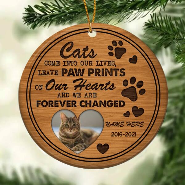 Cats Come Into Our Lives Custom Photo Circle Ceramic Ornament - Personalized Cat Lovers Decorative Christmas Ornament