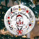 Personalised Merry Xmas White Marble Circle Ceramic Ornament - Personalized Dog Lovers Decorative Christmas Ornament