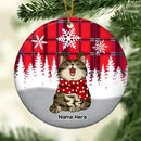 Personalised Red Plaid Xmas Circle Ceramic Ornament