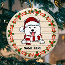 Personalised Dogs On Pale Wooden Circle Ceramic Ornament - Personalized Dog Lovers Decorative Christmas Ornament