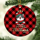 Meowy Christmas Red Plaid Background Circle Ceramic Ornament - Personalized Cat Lovers Decorative Christmas Ornament