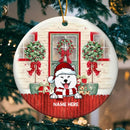 Personalised Xmas Green Door Red Fence Circle Ceramic Ornament - Personalized Dog Lovers Decorative Christmas Ornament