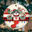 Cats In Xmas Stocking And Xmas Gifts Circle Ceramic Ornament - Personalized Cat Lovers Decorative Christmas Ornament