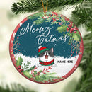Meowy Catmas Pine Green Circle Ceramic Ornament - Personalized Cat Lovers Decorative Christmas Ornament