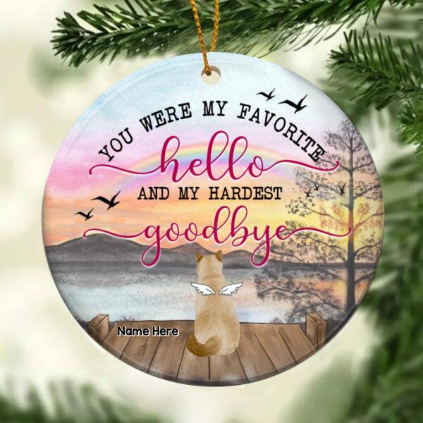 My Hardest Goodbye Ombre Sky Circle Ceramic Ornament - Personalized Angel Cat Lovers Decorative Christmas Ornament