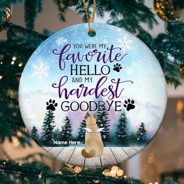 My Hardest Goodbye Memorial Circle Ceramic Ornament - Personalized Angel Cat Lovers Decorative Christmas Ornament