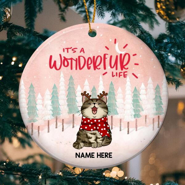 It's A Wonderful Life Pinktone Circle Ceramic Ornament - Personalized Cat Lovers Decorative Christmas Ornament