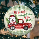 Most Wonderful Time Old Green Wooden Circle Ceramic Ornament - Personalized Dog Lovers Decorative Christmas Ornament