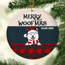 Personalised Merry Woofmas Red Plaid Circle Ceramic Ornament - Personalized Dog Lovers Decorative Christmas Ornament