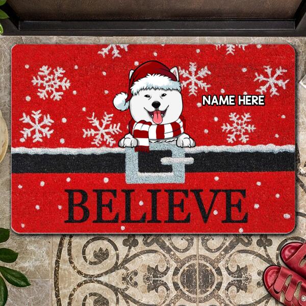 Believe  - Santa's Belt - Red Background - Personalized Dog Christmas Doormat