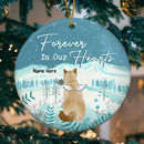 Forever In Our Heart Bluetone Circle Ceramic Ornament - Personalized Angel Cat Lovers Decorative Christmas Ornament