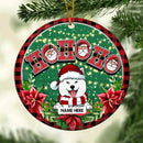Ho Ho Ho Red Plaid Around Green Circle Ceramic Ornament - Personalized Dog Lovers Decorative Christmas Ornament