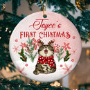 Personalised First Christmas Pink Circle Ceramic Ornament - Personalized Cat Lovers Decorative Christmas Ornament